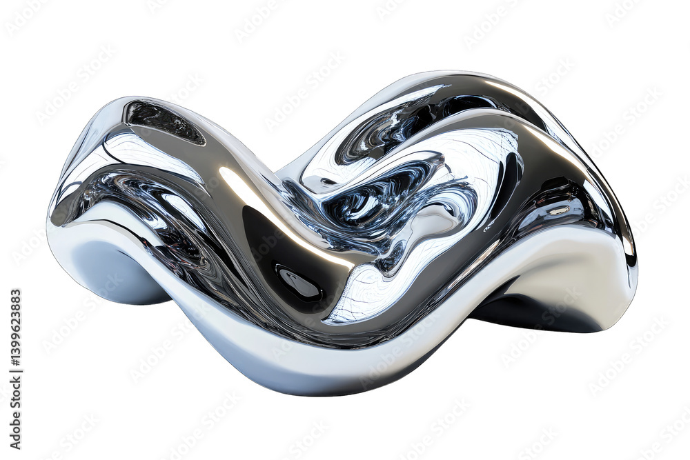 Poster a smooth abstract sculpture with a reflective metallic surface showcasing fluid wave-like forms that