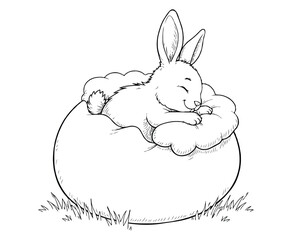 Sleepy Bunny Snuggled Inside a Giant Easter Egg as a Cozy Bed coloring page