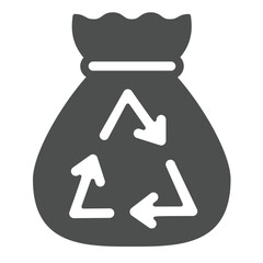 Bag and recycling arrows solid icon, climate change concept. Vector graphics. Plastic packet with recycle sign on white background, glyph style icon for mobile or web design.