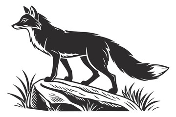 Wild wolf silhouette vector illustration, a black and white mammal animal art sketch