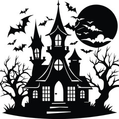 Haunted House Silhouette Vector | Spooky Mansion Design for Halloween Themes