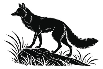 Wild wolf vector illustration, a black and white cartoon animal silhouette