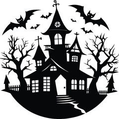 Haunted House Silhouette Vector | Spooky Mansion Design for Halloween Themes