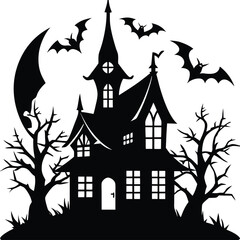Haunted House Silhouette Vector | Spooky Mansion Design for Halloween Themes