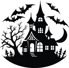 Haunted House Silhouette Vector | Spooky Mansion Design for Halloween Themes