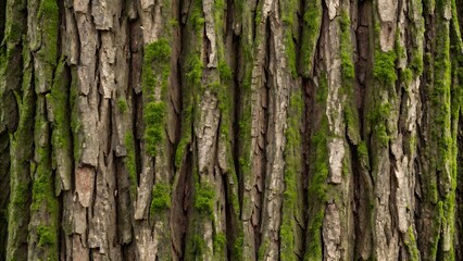 Close up of tree bark texture with moss.