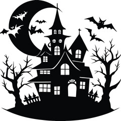 Haunted House Silhouette Vector | Spooky Mansion Design for Halloween Themes