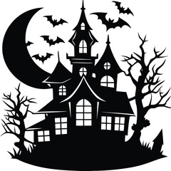 Haunted House Silhouette Vector | Spooky Mansion Design for Halloween Themes