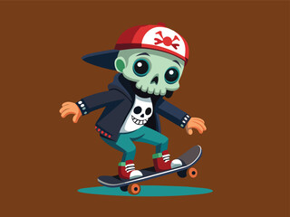 animated skull with urban clothing riding