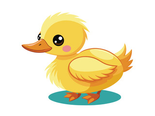 Cute yellow baby duckling, a cartoon farm animal illustration, isolated