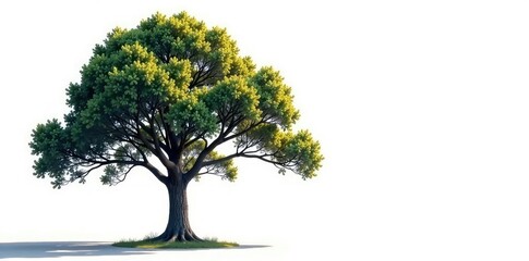 Fototapeta premium Tall majestic tree against a bright white backdrop, serene, solitary