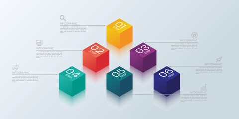 6 color cube infographic template