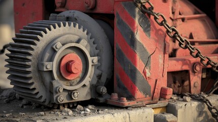 Industrial machinery with safety barrier damaged, exposed gears - setting exposed cogs texture scene