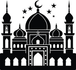 Islamic Mosque Silhouette Vector | Elegant Mosque Design for Religious and Cultural Projects