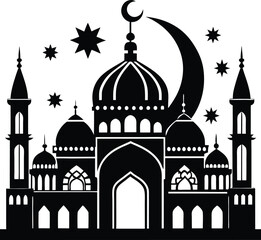Islamic Mosque Silhouette Vector | Elegant Mosque Design for Religious and Cultural Projects