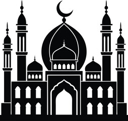 Islamic Mosque Silhouette Vector | Elegant Mosque Design for Religious and Cultural Projects