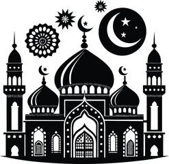 Islamic Mosque Silhouette Vector | Elegant Mosque Design for Religious and Cultural Projects