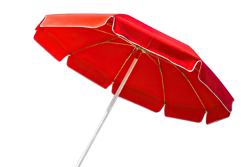 a vibrant red beach umbrella with a white trim designed to provide shade and protection from the sun ideal for outdoor leisure activities