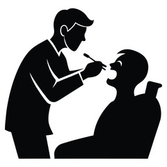 Silhouette Vector of Dentist Examining Patient in Dental Chair with Tools