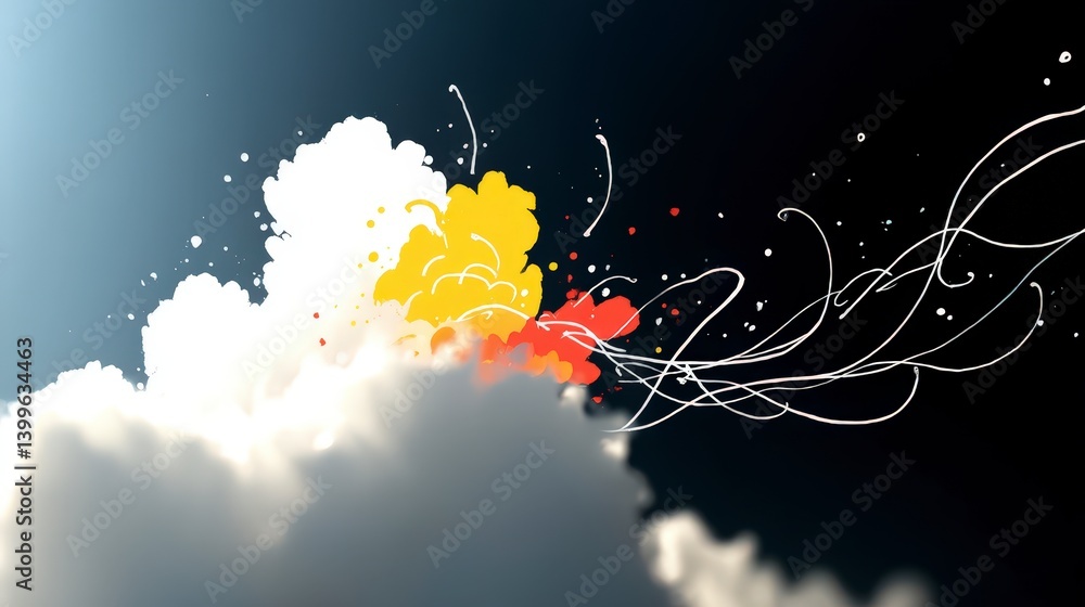 Poster abstract colorful cloudscape dynamic paint splashes swirls