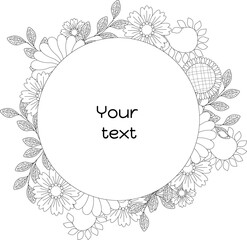 doodle flowers, line art for coloring