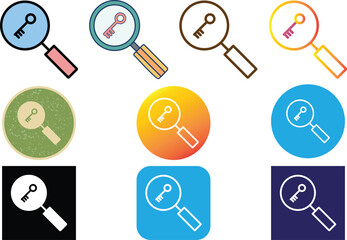 Keywording, SEO keywording process, keyword research, keywords optimization flat vector illustration design. Design for web banners and apps.10 colorful vector designs.