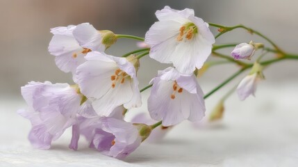 Delicate Spring Blossoms  Floral Sprigs  Closeup  White Background  Macro Photography