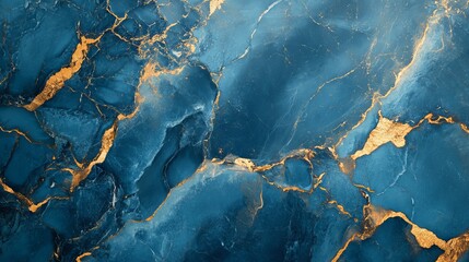 Fototapeta premium An abstract blue marble texture background with golden veins creating an intricate pattern design