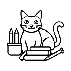 cat and mouse coloring book page vector illustration