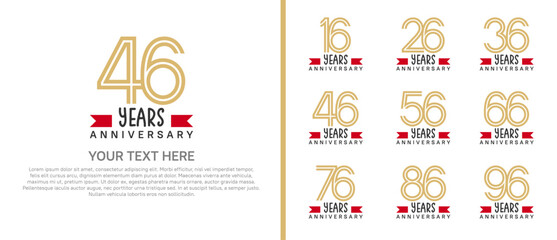 logo anniversary set. brown color with red ribbon on white background for special event