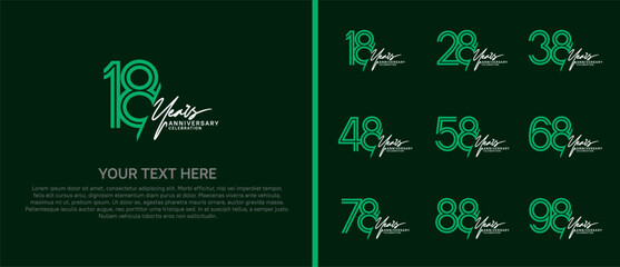 logo anniversary set. green color with white handwriting on green background for special event