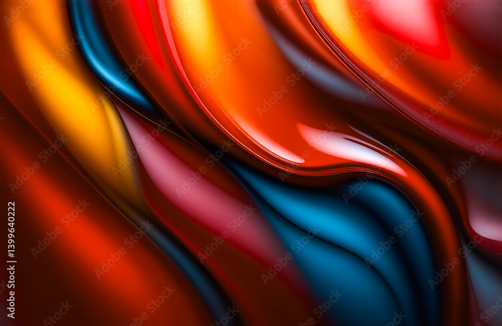 Poster abstract image featuring vibrant, flowing colors; red, orange, and teal hues blend seamlessly, creat