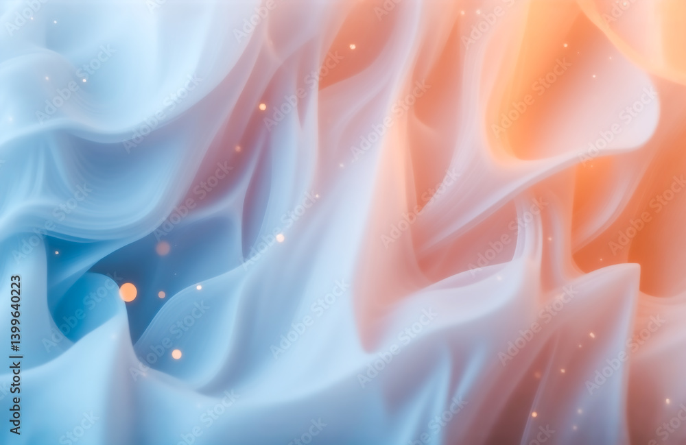 Poster soft, flowing fabric in cool blues and warm oranges. shimmering light adds a touch of magic to the d