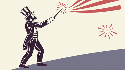 Minimalist Uncle Sam Silhouette with Firecracker Art