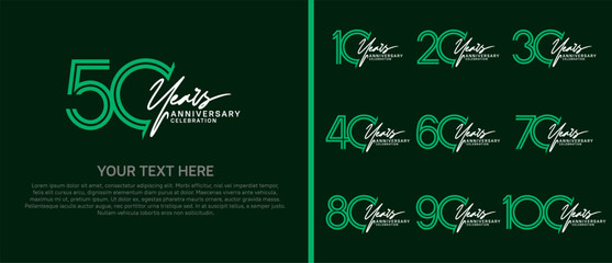 logo anniversary set. green color with white handwriting on green background for special event