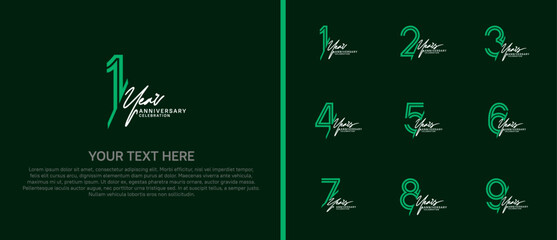 logo anniversary set. green color with white handwriting on green background for special event