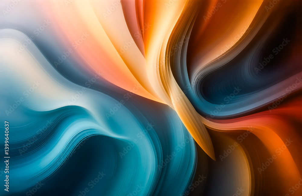Poster abstract swirling colors in vibrant hues of blue, orange, and white create a dynamic, flowing compos