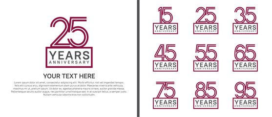 logo anniversary set. purple color with square on white background for special event