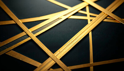 Golden geometric lines on a black background