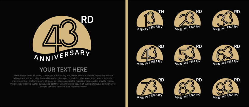 logo anniversary set. brown color with half circle on black background for special event