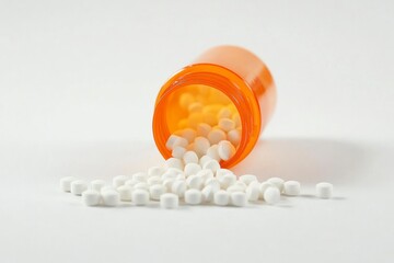 Pills Spilling From Plastic Bottle Depicts Medication and Health Concept