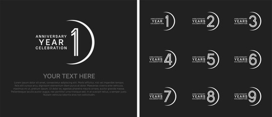 logo anniversary set. white color with swoosh on black background for special event