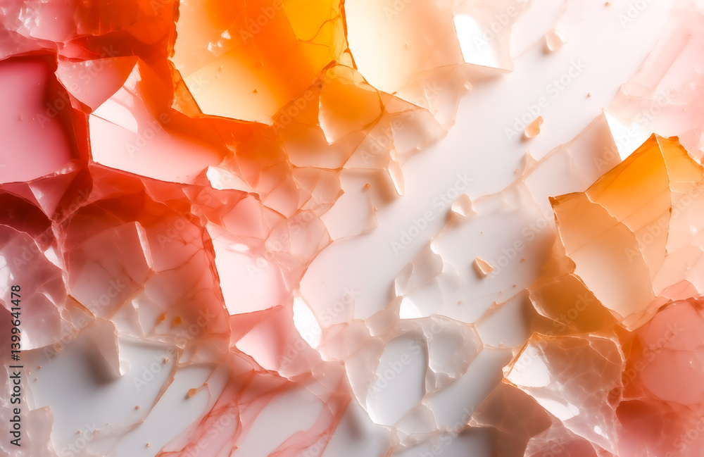 Leinwandbilder Abstract image of shattered, translucent fragments in warm orange and white hues.  The pieces create a mosaic-like effect with varied light and shadow.