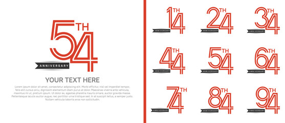 logo anniversary set. red color with black ribbon on white background for special event