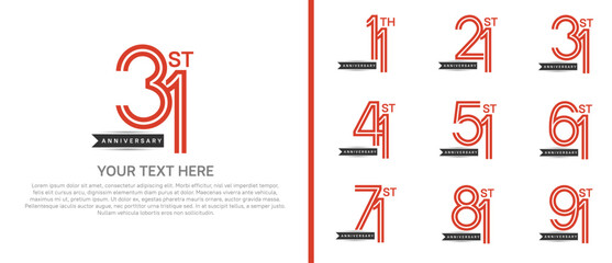 logo anniversary set. red color with black ribbon on white background for special event