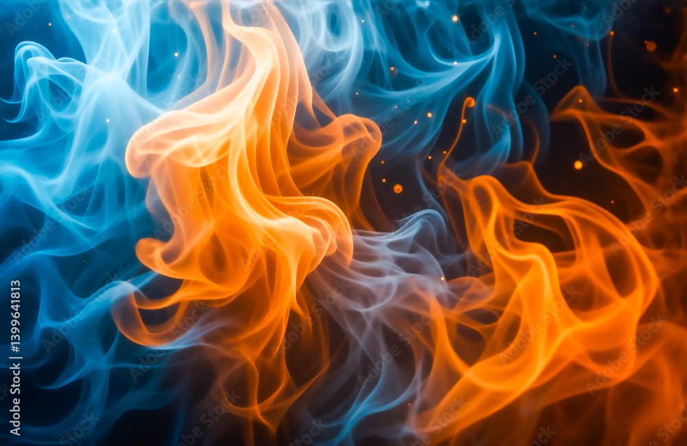 Leinwandbilder abstract image of swirling blue and orange flames against a black background. the vibrant colors and