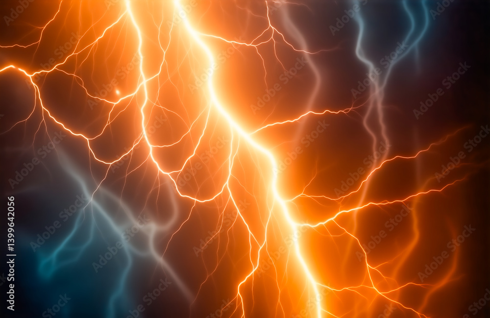 Poster fiery orange and cool blue electric bolts clash in a dramatic display of energy, creating a visually
