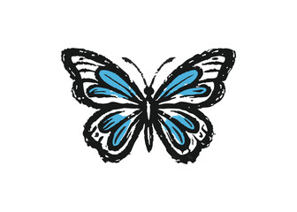 Butterfly abstract logo. Colorful vector silhouette of a butterfly with throw open wings Hand drawn outline vector sketch illustration