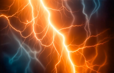 Obraz premium Fiery orange and cool blue electric bolts clash in a dramatic display of energy, creating a visually stunning abstract image of power.