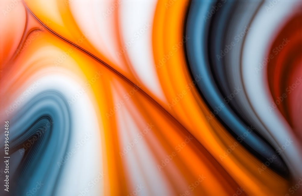Poster abstract swirling colors, vibrant hues of orange, white, and blue create a dynamic, flowing composit